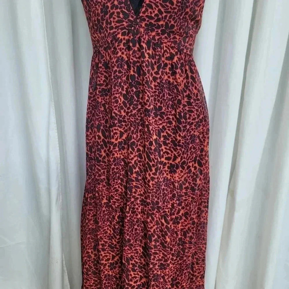 NWT AMERICA and BEYOND Lace-Up Back Red Tiered Sheer Maxi Dress Cover up M - Picture 10 of 11